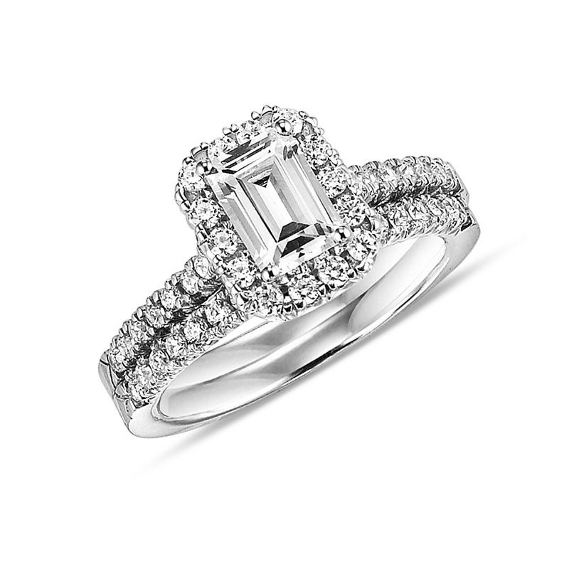 0.89 CT. T.W. Emerald-Cut Diamond Frame Bridal Set in 14K White Gold|Peoples Jewellers