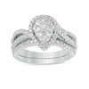 Thumbnail Image 1 of 0.70 CT. T.W. Composite Diamond Pear-Shaped Frame Split Shank Bridal Set in 14K White Gold
