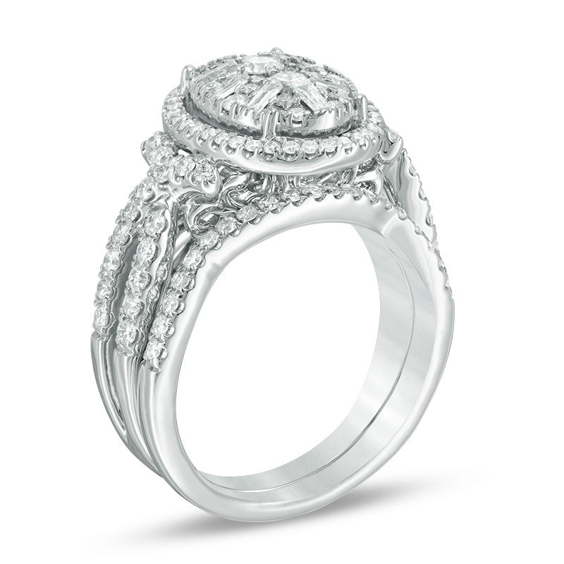 Main Image 2 of 1.15 CT. T.W. Composite Diamond Oval Frame Twist Bridal Set in 14K White Gold