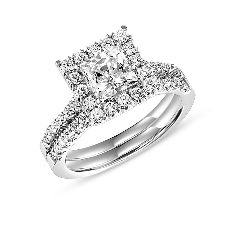 Main Image 1 of 1.18 CT. T.W. Princess-Cut Diamond Frame Bridal Set in 14K White Gold