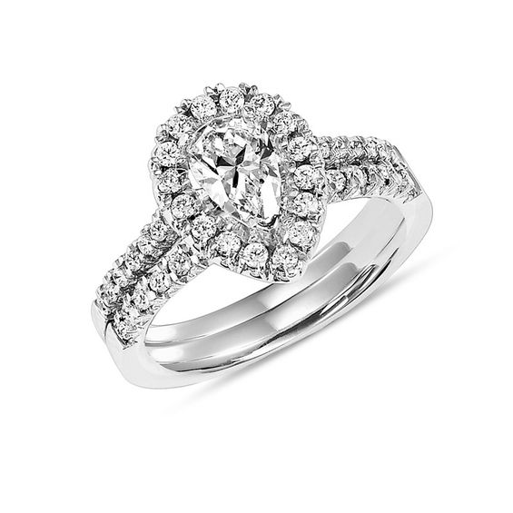 0.90 CT. T.W. Pear-Shaped Diamond Fr 0.90 CT. T.W. Pear-Shaped Diamond Frame Bridal Set in 14K White Gold