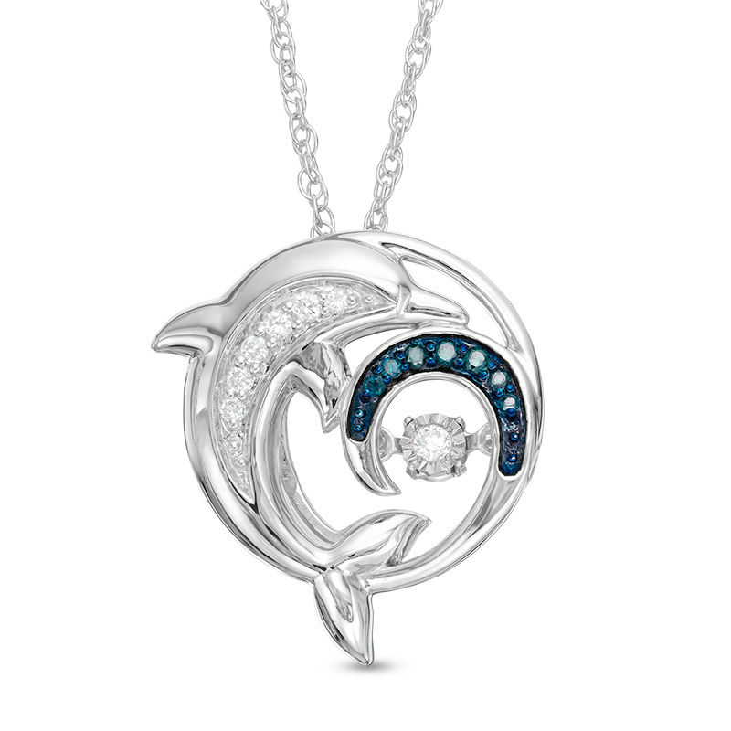 Unstoppable Love™ 0.10 CT. T.W. Enhanced Blue and White Diamond Dolphin Swirl Pendant in Sterling Silver