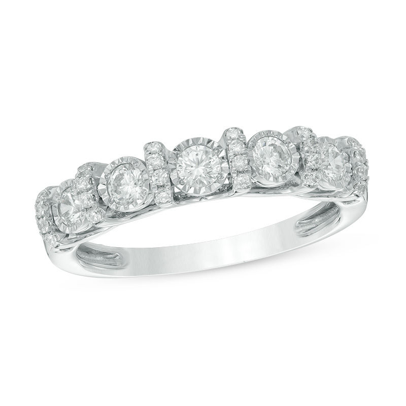 0.50 CT. T.W. Diamond Bar Wedding Band in 10K White Gold|Peoples Jewellers