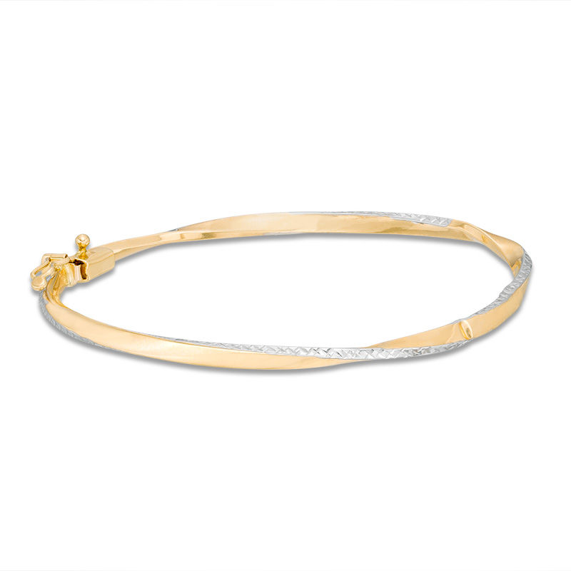 3.2mm Diamond-Cut Twist Hinged Bangle in 10K Two-Tone Gold|Peoples Jewellers