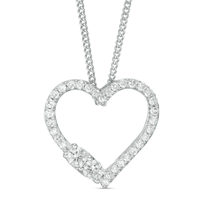 Ever Us™ 0.25 CT. T.W. Two-Stone Diamond Heart Pendant in 14K White Gold - 19"