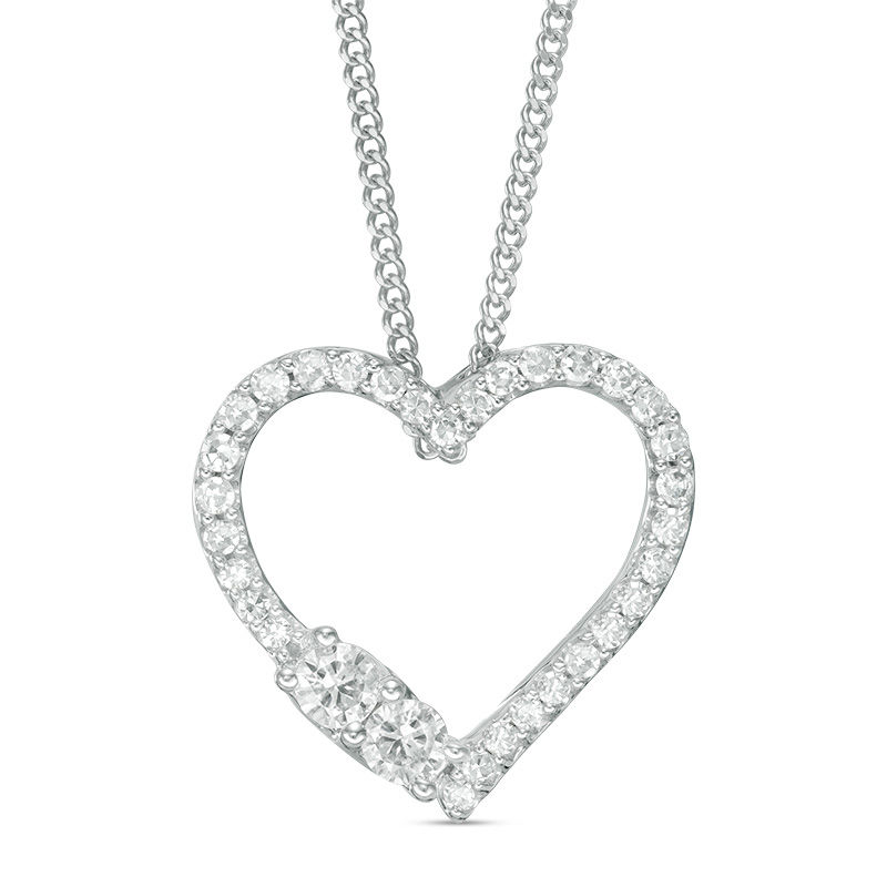 Main Image 1 of Ever Us™ 0.25 CT. T.W. Two-Stone Diamond Heart Pendant in 14K White Gold - 19&quot;
