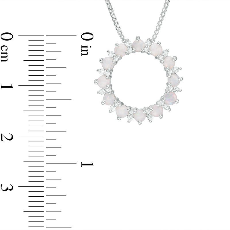 Opal and Lab-Created White Topaz Sunburst Open Circle Pendant in Sterling Silver