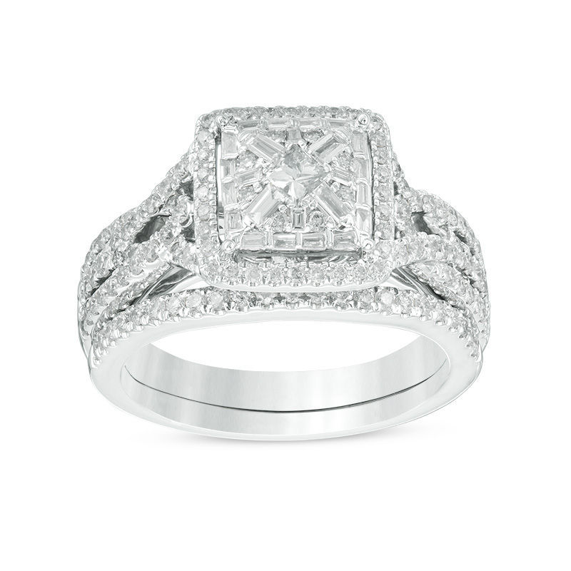 0.80 CT. T.W. Princess-Cut Diamond Frame Twist Bridal Set in 14K White Gold