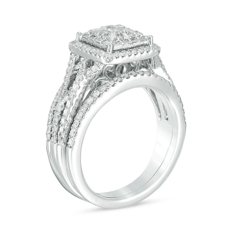 0.80 CT. T.W. Princess-Cut Diamond Frame Twist Bridal Set in 14K White Gold