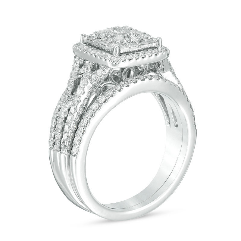Main Image 2 of 0.80 CT. T.W. Princess-Cut Diamond Frame Twist Bridal Set in 14K White Gold