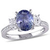 Thumbnail Image 0 of Oval Tanzanite and 0.60 CT. T.W. Diamond Three Stone Ring in 14K White Gold