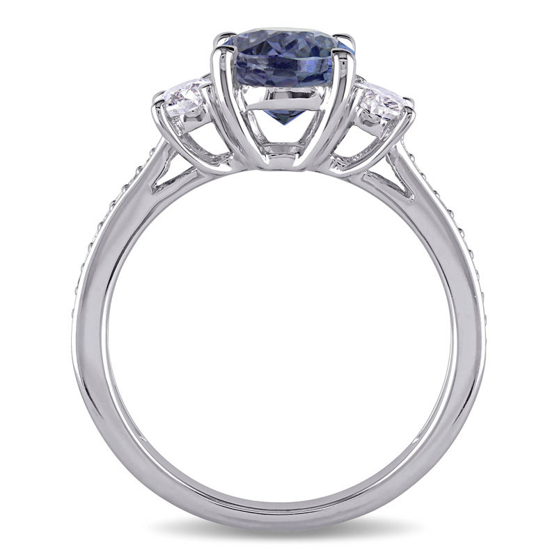 Main Image 3 of Oval Tanzanite and 0.60 CT. T.W. Diamond Three Stone Ring in 14K White Gold