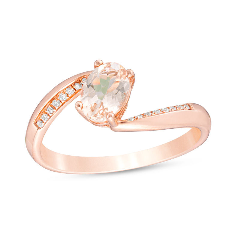 Oval Morganite and Diamond Accent Bypass Ring in 10K Rose Gold|Peoples Jewellers