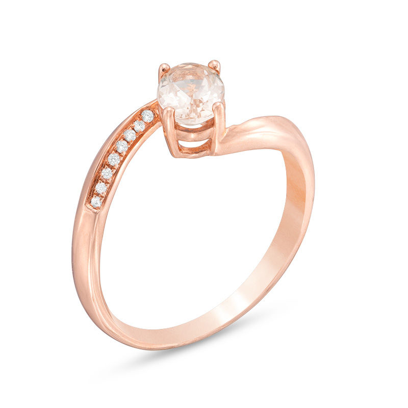 Main Image 2 of Oval Morganite and Diamond Accent Bypass Ring in 10K Rose Gold
