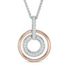 Thumbnail Image 2 of 0.23 CT. T.W. Diamond Double Circle Bolo Necklace in Sterling Silver and 10K Rose Gold - 30&quot;