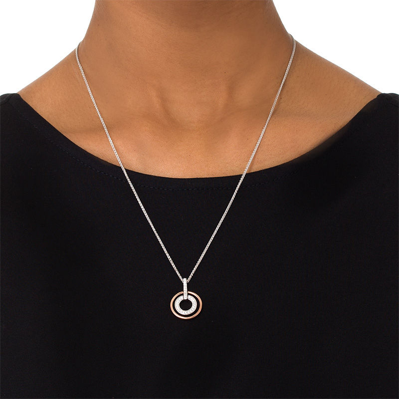 Main Image 4 of 0.23 CT. T.W. Diamond Double Circle Bolo Necklace in Sterling Silver and 10K Rose Gold - 30&quot;