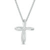 0.11 CT. T.W. Diamond Cross Bolo Necklace in Sterling Silver - 30"
