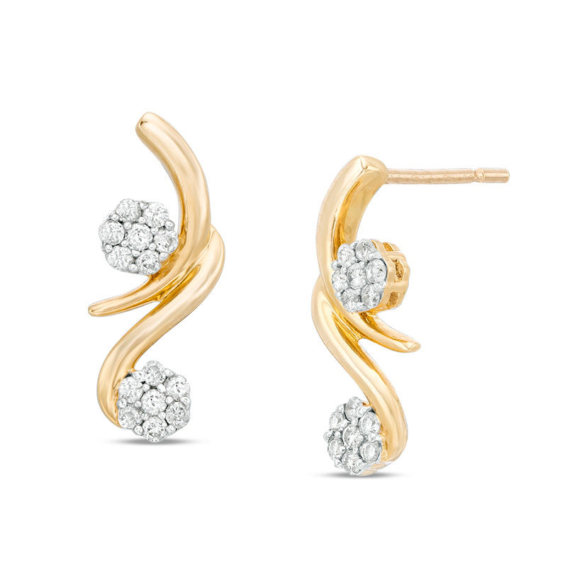 0.25 CT. T.W. Diamond Bypass Flower Branch Drop Earrings in 10K Gold