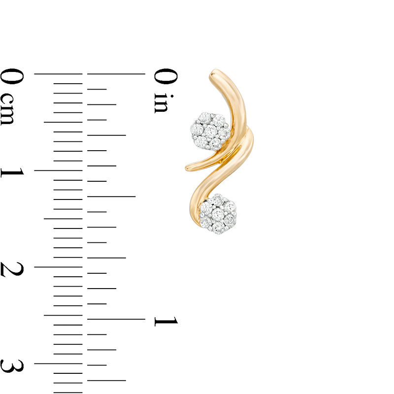 Main Image 2 of 0.25 CT. T.W. Diamond Bypass Flower Branch Drop Earrings in 10K Gold
