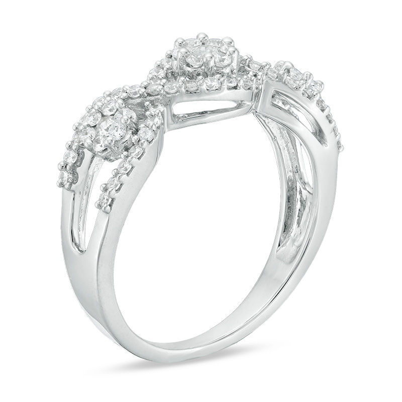 Main Image 2 of 0.50 CT. T.W. Composite Diamond Three Stone Flower Twist Ring in 10K White Gold