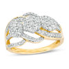 1.00 CT. T.W. Composite Diamond Three Stone Flower Bypass Ring in 10K Gold