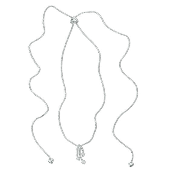 0.09 CT. T.W. Diamond Three Stone Drop Bolo Necklace in Sterling Silver - 30"