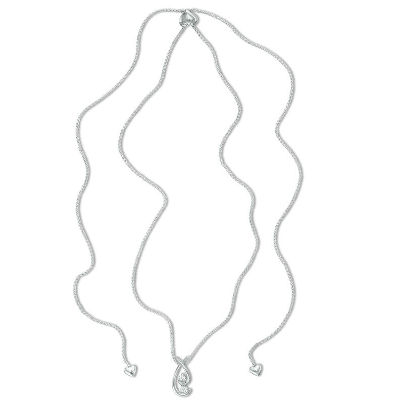 0.09 CT. T.W. Diamond Two Stone Swirl Bolo Necklace in Sterling Silver - 30"|Peoples Jewellers