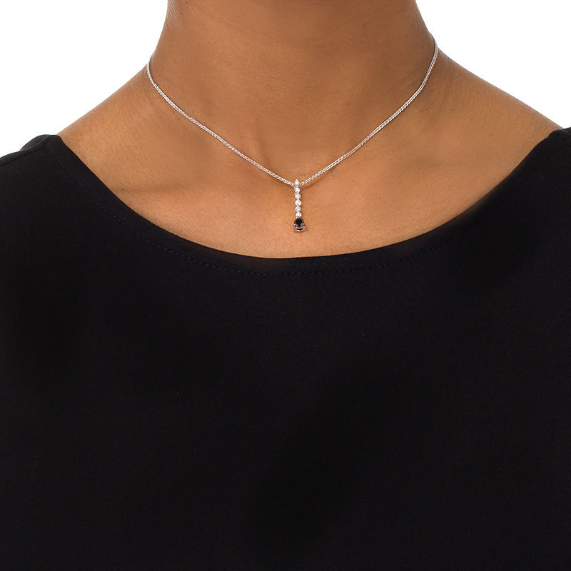 0.23 CT. T.W. Enhanced Black and White Diamond Linear Drop Bolo Necklace in Sterling Silver - 30"