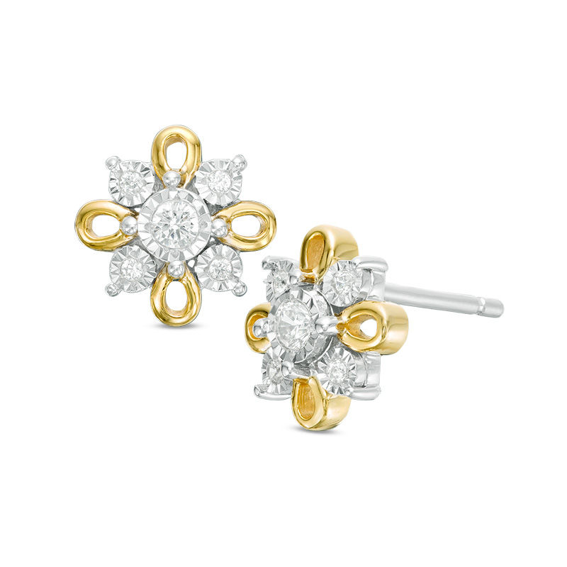 0.10 CT. T.W. Diamond Flower Stud Earrings in 10K Two-Tone Gold