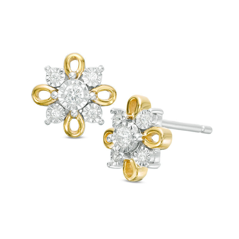 0.10 CT. T.W. Diamond Flower Stud Earrings in 10K Two-Tone Gold|Peoples Jewellers