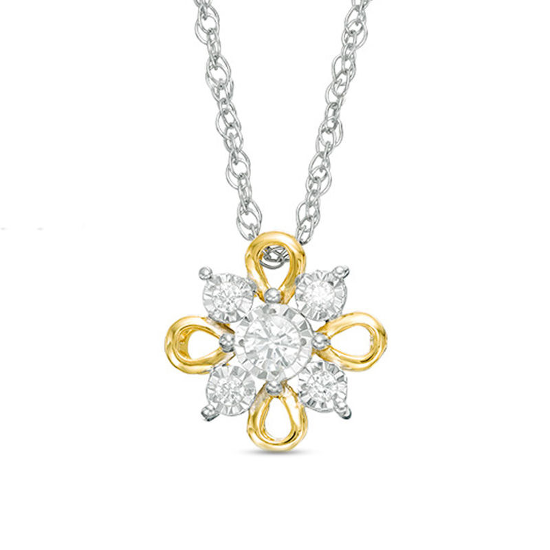 0.10 CT. T.W. Diamond Flower Pendant in 10K Two-Tone Gold