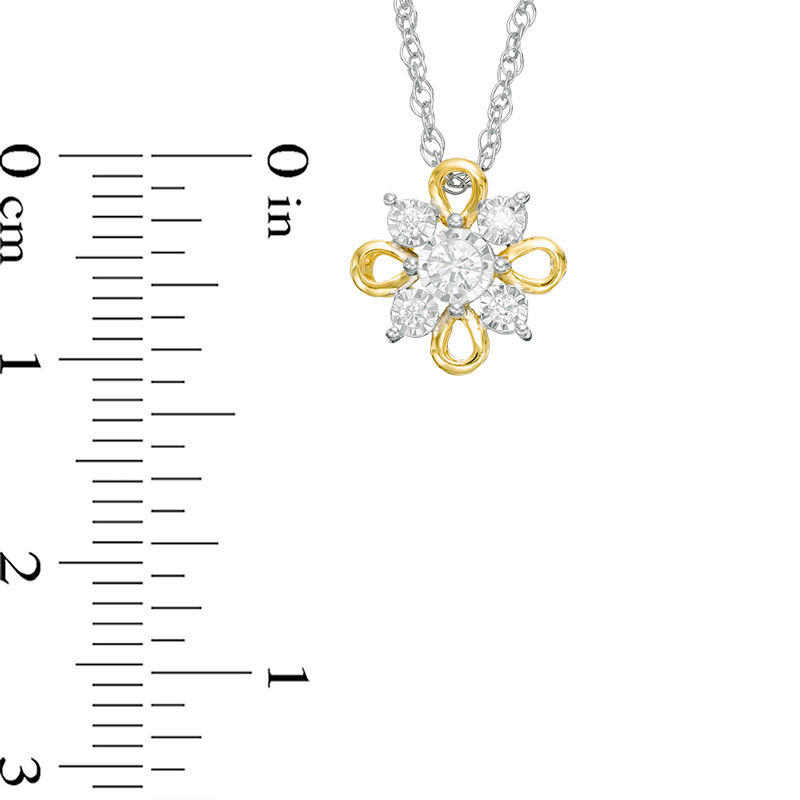 Main Image 2 of 0.10 CT. T.W. Diamond Flower Pendant in 10K Two-Tone Gold