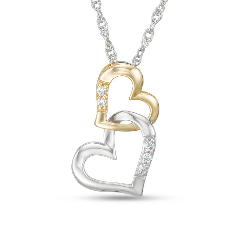 0.05 CT. T.W. Diamond Interlocking Hearts Pendant in 10K Two-Tone Gold