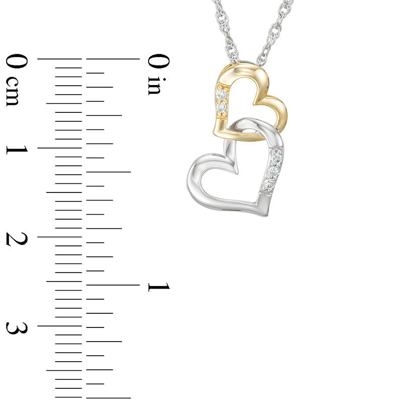 Main Image 2 of 0.05 CT. T.W. Diamond Interlocking Hearts Pendant in 10K Two-Tone Gold