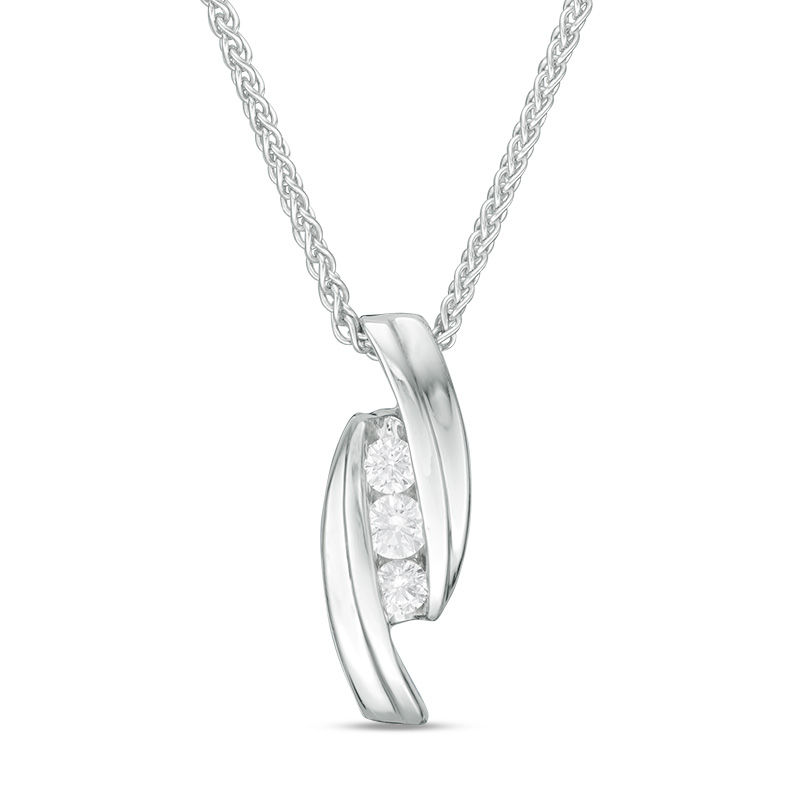 0.18 CT. T.W. Diamond Three Stone Bypass Bolo Necklace in Sterling Silver - 30"