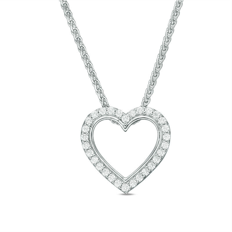 0.23 CT. T.W. Diamond Heart Bolo Necklace in Sterling Silver - 30"