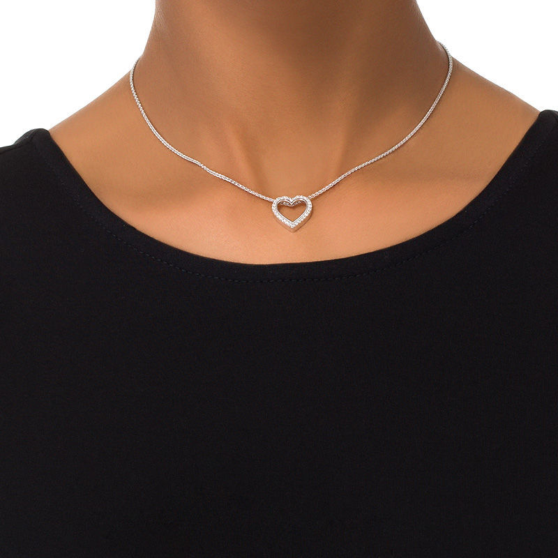 0.23 CT. T.W. Diamond Heart Bolo Necklace in Sterling Silver - 30"