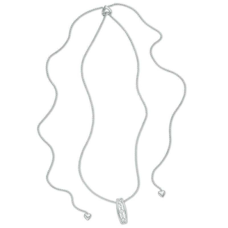 0.12 CT. T.W. Diamond Linear Bar Bolo Necklace in Sterling Silver - 30"|Peoples Jewellers