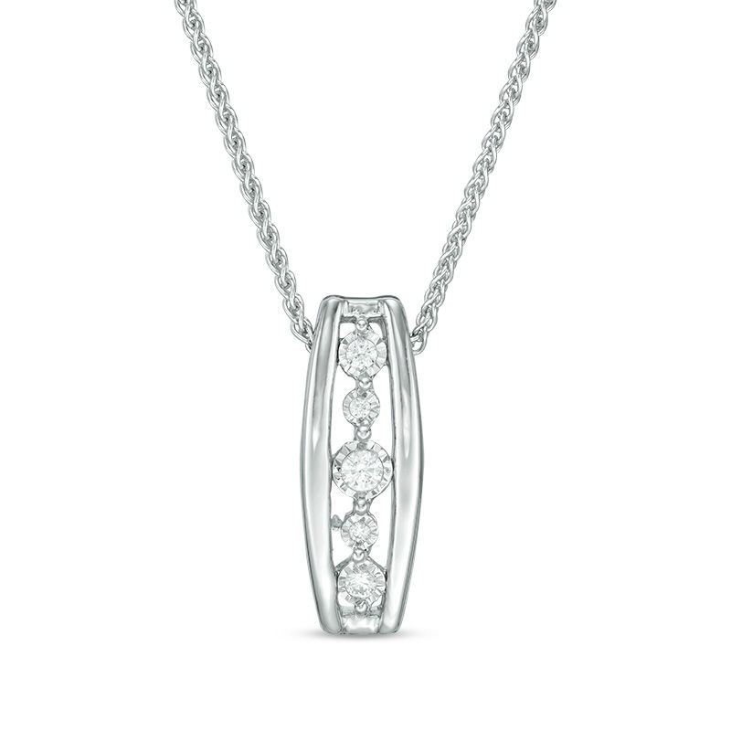 0.12 CT. T.W. Diamond Linear Bar Bolo Necklace in Sterling Silver - 30"