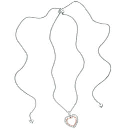 0.45 CT. T.W. Diamond Double Heart Bolo Necklace in Sterling Silver and 10K Rose Gold - 30&quot;