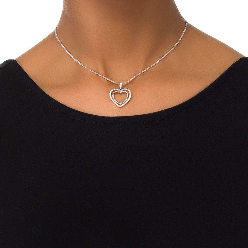 T.W. Diamond Double Heart Bolo Necklace 