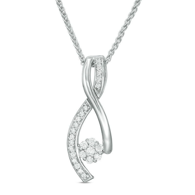 0.23 CT. T.W. Composite Diamond Twist Bolo Necklace in Sterling Silver - 30"