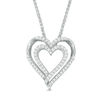 Thumbnail Image 1 of 0.37 CT. T.W. Diamond Double Heart Bolo Necklace in Sterling Silver - 30"