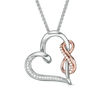 0.11 CT. T.W. Diamond Tilted Heart with Infinity Bolo Necklace in Sterling Silver and 10K Rose Gold - 30"