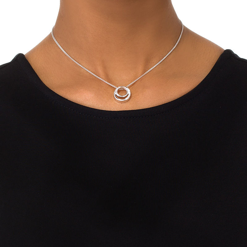 0.23 CT. T.W. Diamond Double Circle Bolo Necklace in Sterling Silver - 30"