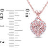 7.0mm Heart-Shaped Morganite, Lab-Created White Sapphire and Diamond Accent Pendant in Sterling Silver with Rose Rhodium