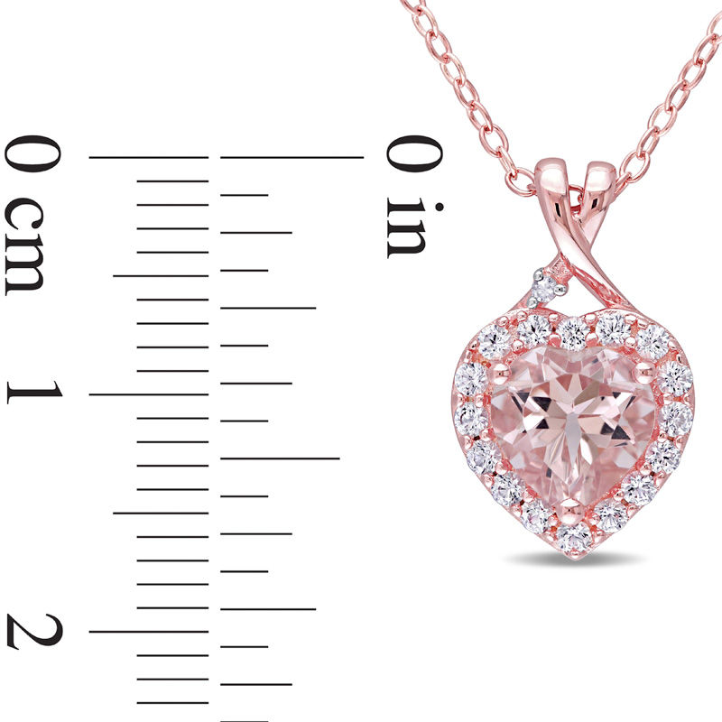 7.0mm Heart-Shaped Morganite, Lab-Created White Sapphire and Diamond Accent Pendant in Sterling Silver with Rose Rhodium|Peoples Jewellers