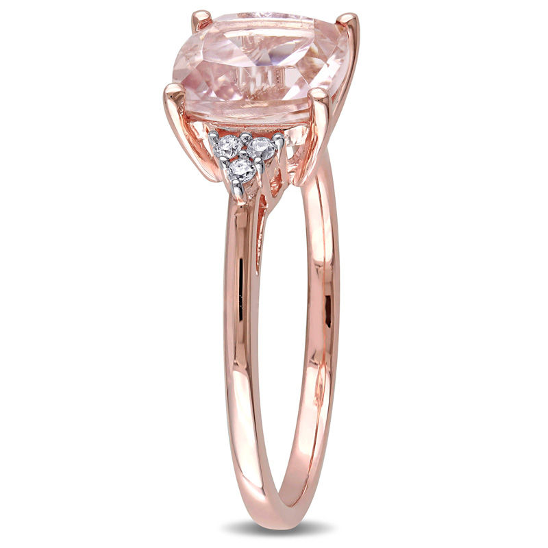 Main Image 2 of 8.0mm Cushion-Cut Morganite and Diamond Accent Tri-Sides Ring in 14K Rose Gold