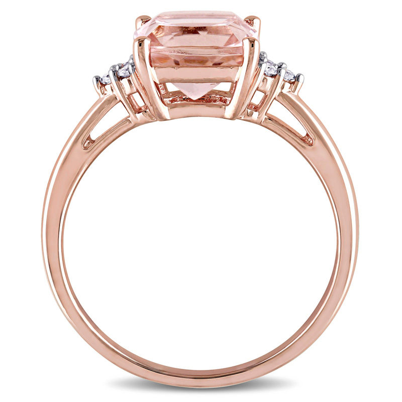 8.0mm Cushion-Cut Morganite and Diamond Accent Tri-Sides Ring in 14K Rose Gold