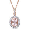 Thumbnail Image 1 of Oval Morganite, White Topaz and Diamond Accent Frame Pendant in 14K Rose Gold